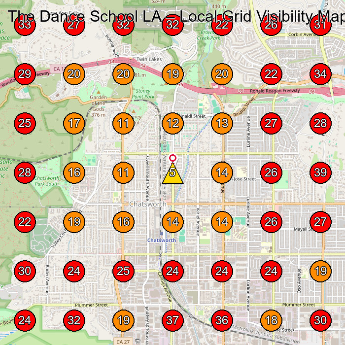 The Dance School LA GeoGrid visibility map for Dance School in Chatsworth